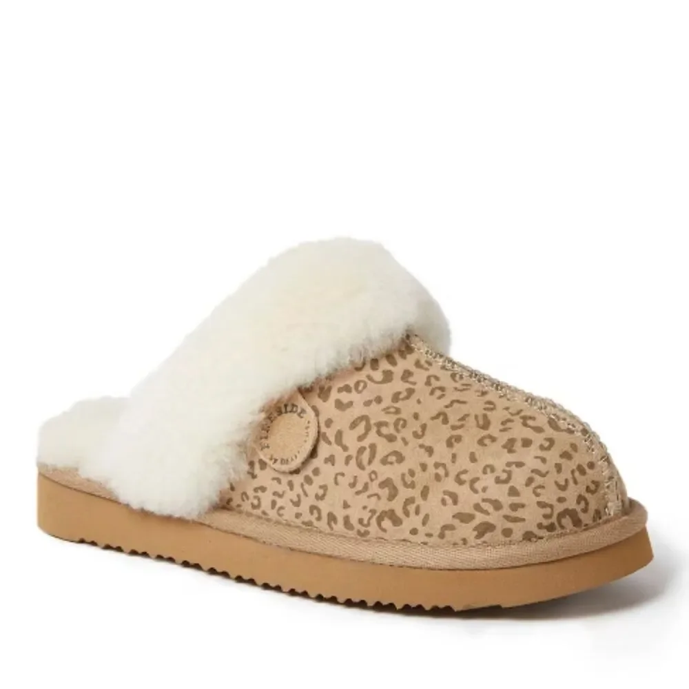 Dearfoam Fireside NWT Leopard Slippers Shearling Scuff Size 11 Women's - Picture 1 of 9